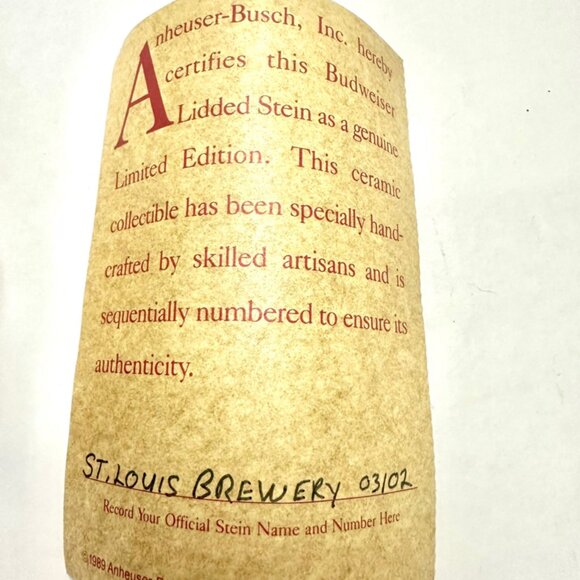 Anheuser Busch Budweiser 1990 Limited Edition 8” Classic Stein Vintage - Picture 4 of 11